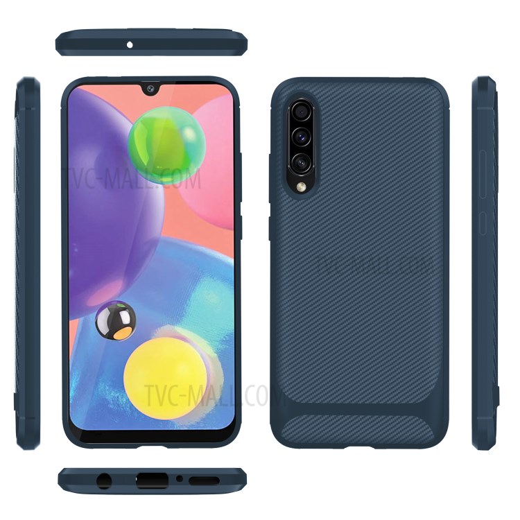 Carbon Fiber Texture Anti-drop TPU Mobile Phone Case for Samsung Galaxy A70s - Blue-14