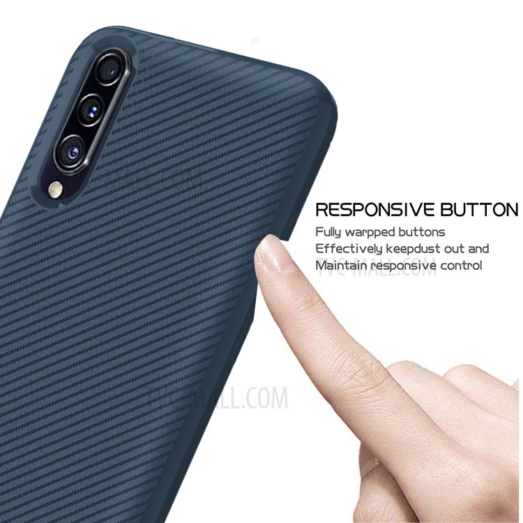Carbon Fiber Texture Anti-drop TPU Mobile Phone Case for Samsung Galaxy A70s - Blue-4