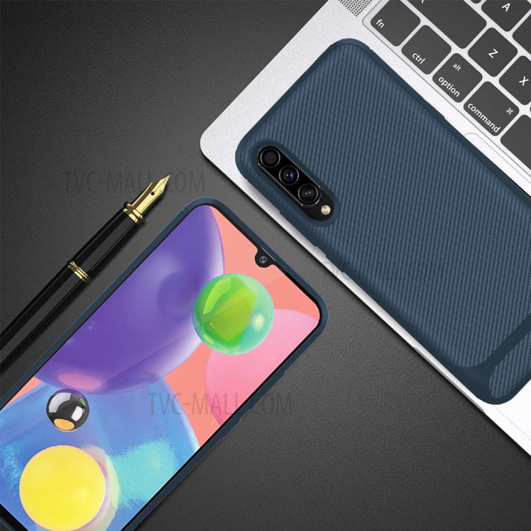 Carbon Fiber Texture Anti-drop TPU Mobile Phone Case for Samsung Galaxy A70s - Blue-5