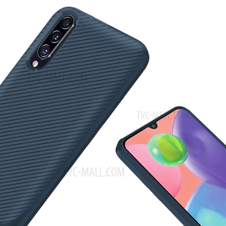 Carbon Fiber Texture Anti-drop TPU Mobile Phone Case for Samsung Galaxy A70s - Blue-6