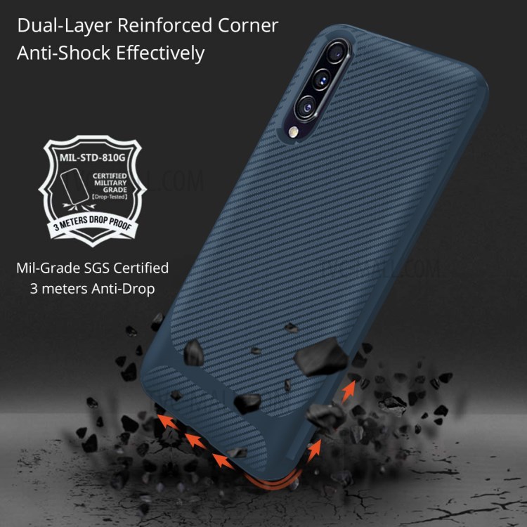 Carbon Fiber Texture Anti-drop TPU Mobile Phone Case for Samsung Galaxy A70s - Blue-7
