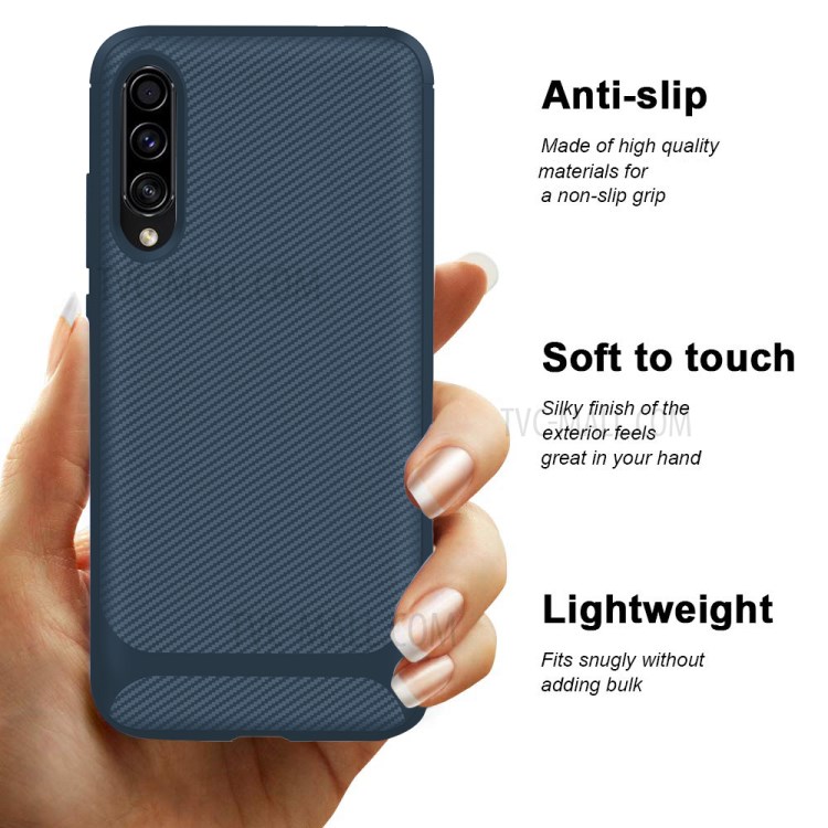 Carbon Fiber Texture Anti-drop TPU Mobile Phone Case for Samsung Galaxy A70s - Blue-9