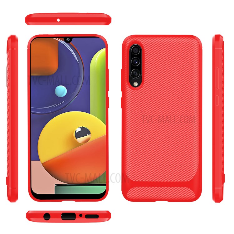 Carbon Fiber Series Anti-drop TPU Case for Samsung Galaxy A50 / A50s / A30s - Red-14