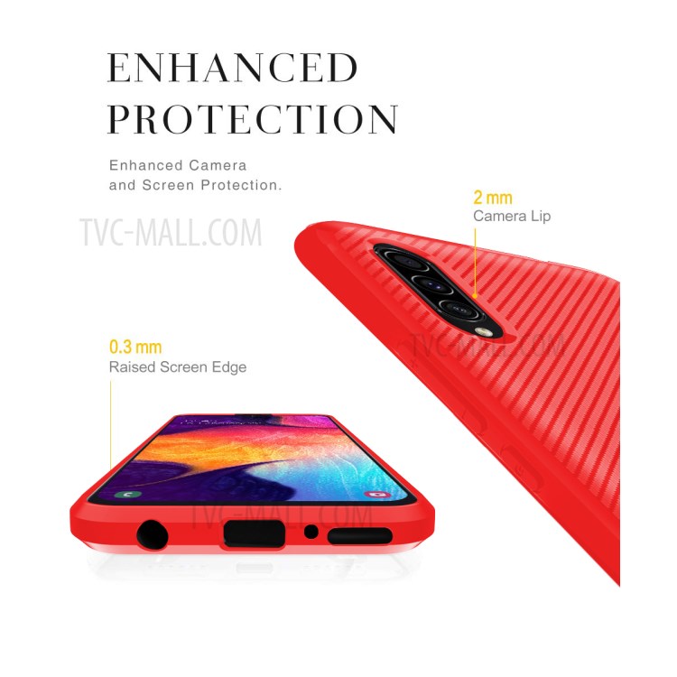 Carbon Fiber Series Anti-drop TPU Case for Samsung Galaxy A50 / A50s / A30s - Red-8