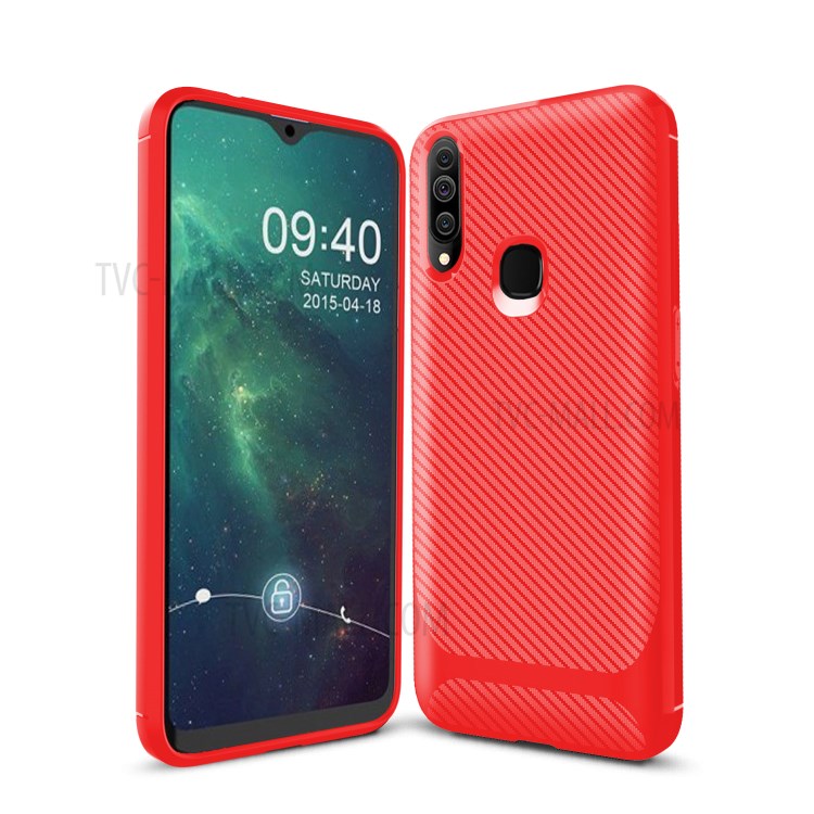 Carbon Fiber Surface Anti-drop TPU Mobile Case for Samsung Galaxy A20s - Red-10