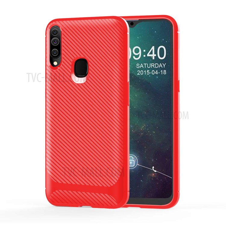 Carbon Fiber Surface Anti-drop TPU Mobile Case for Samsung Galaxy A20s - Red-12