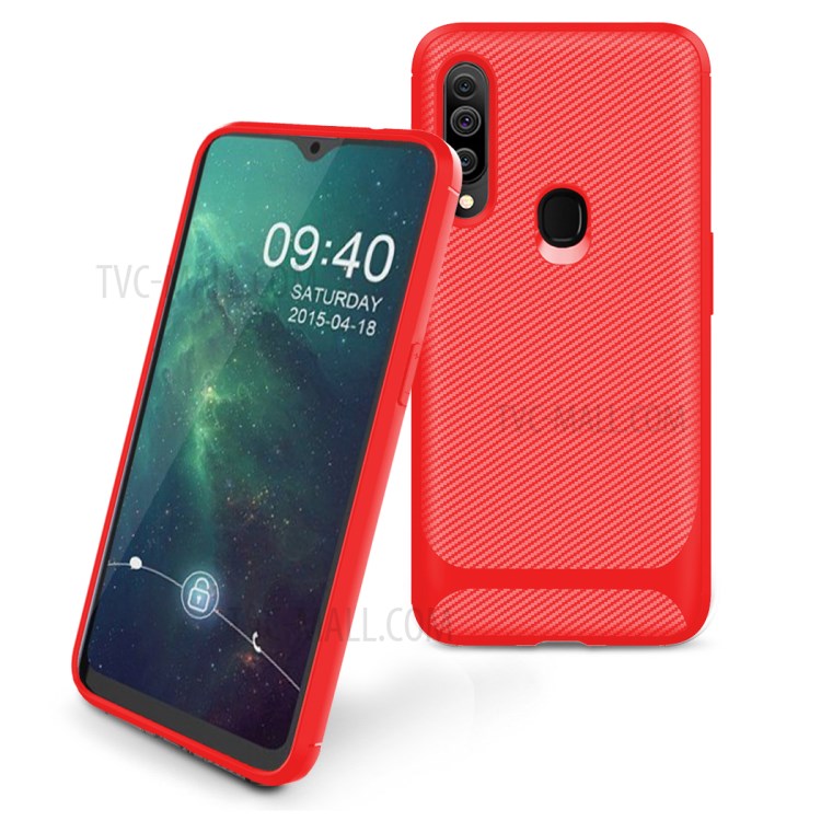 Carbon Fiber Surface Anti-drop TPU Mobile Case for Samsung Galaxy A20s - Red-2