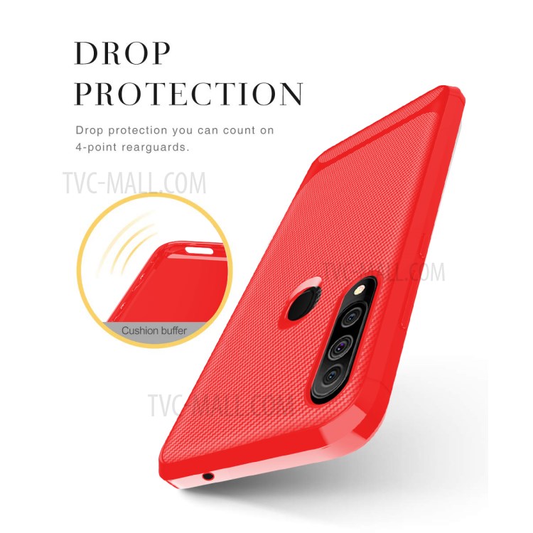 Carbon Fiber Surface Anti-drop TPU Mobile Case for Samsung Galaxy A20s - Red-3