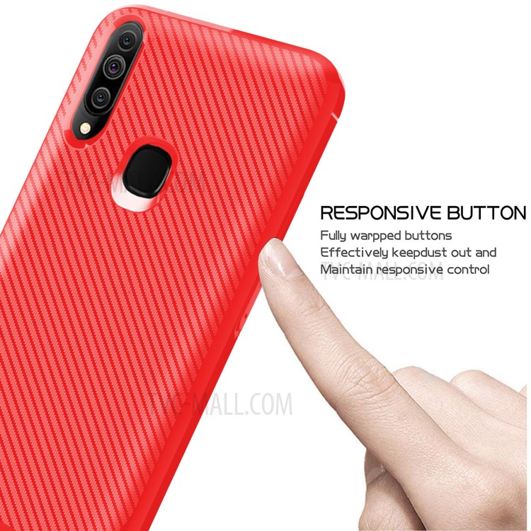 Carbon Fiber Surface Anti-drop TPU Mobile Case for Samsung Galaxy A20s - Red-4