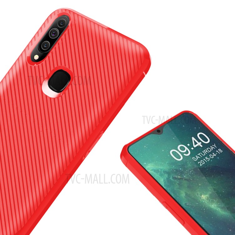 Carbon Fiber Surface Anti-drop TPU Mobile Case for Samsung Galaxy A20s - Red-6