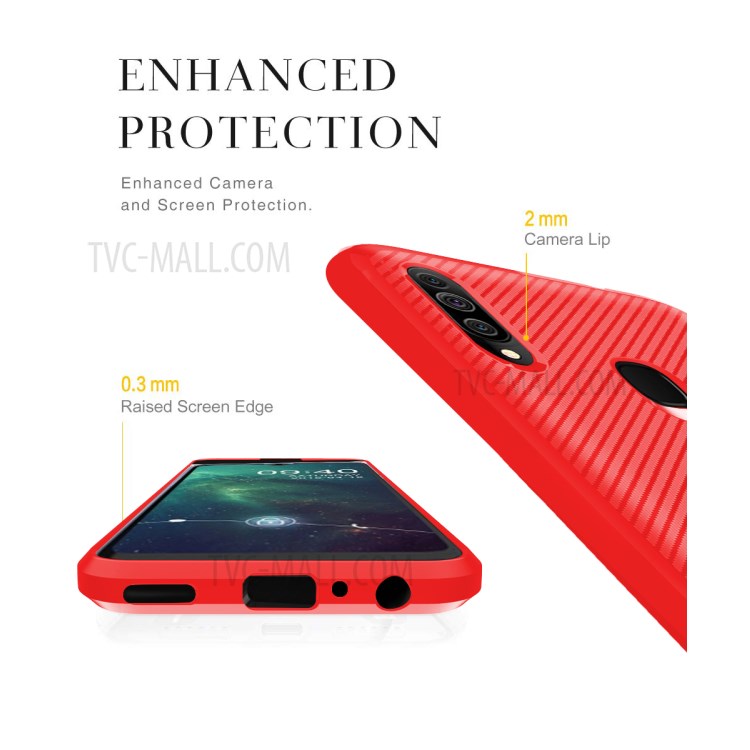Carbon Fiber Surface Anti-drop TPU Mobile Case for Samsung Galaxy A20s - Red-8