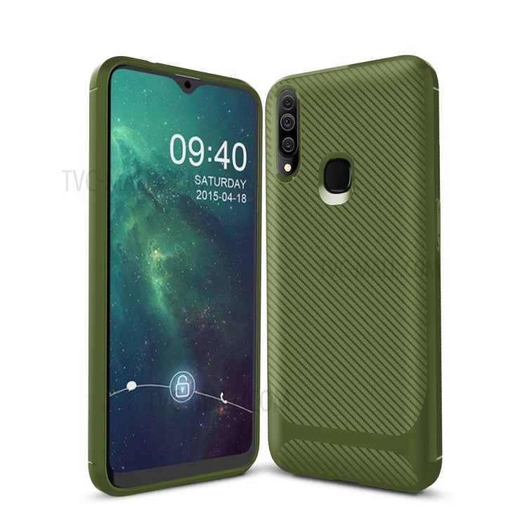 Carbon Fiber Surface Anti-drop TPU Mobile Case for Samsung Galaxy A20s - Green-10