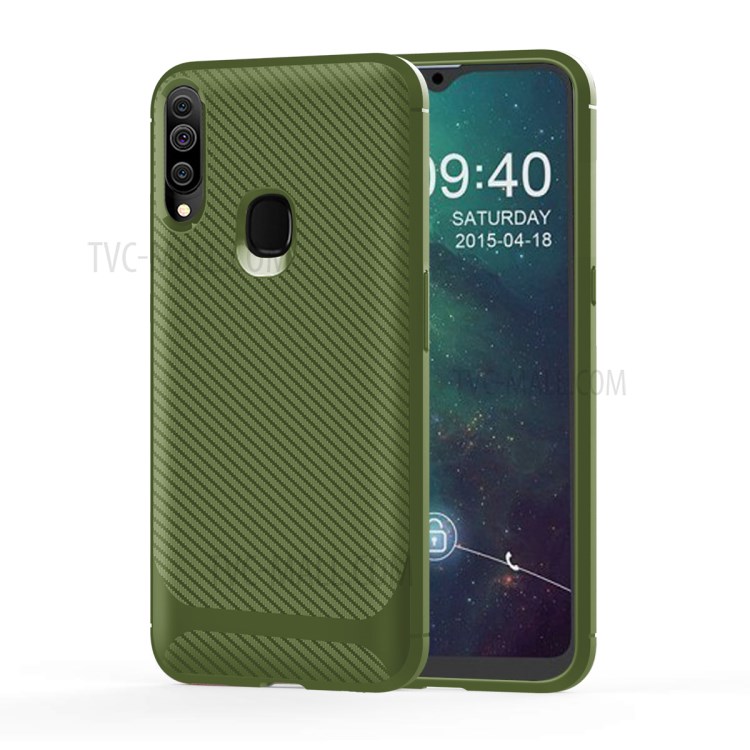 Carbon Fiber Surface Anti-drop TPU Mobile Case for Samsung Galaxy A20s - Green-12