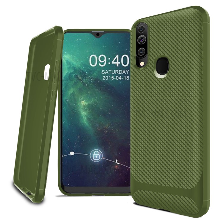 Carbon Fiber Surface Anti-drop TPU Mobile Case for Samsung Galaxy A20s - Green-13