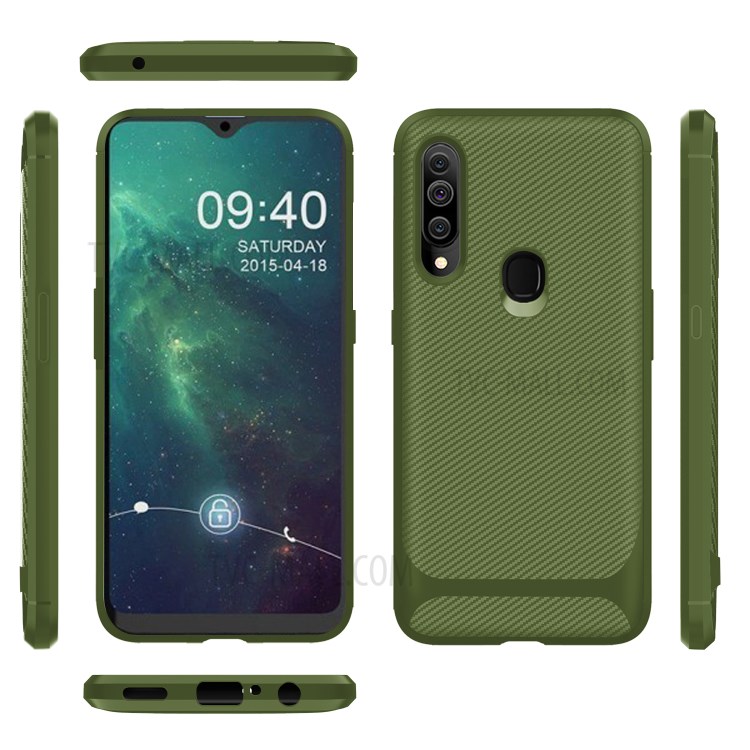 Carbon Fiber Surface Anti-drop TPU Mobile Case for Samsung Galaxy A20s - Green-14