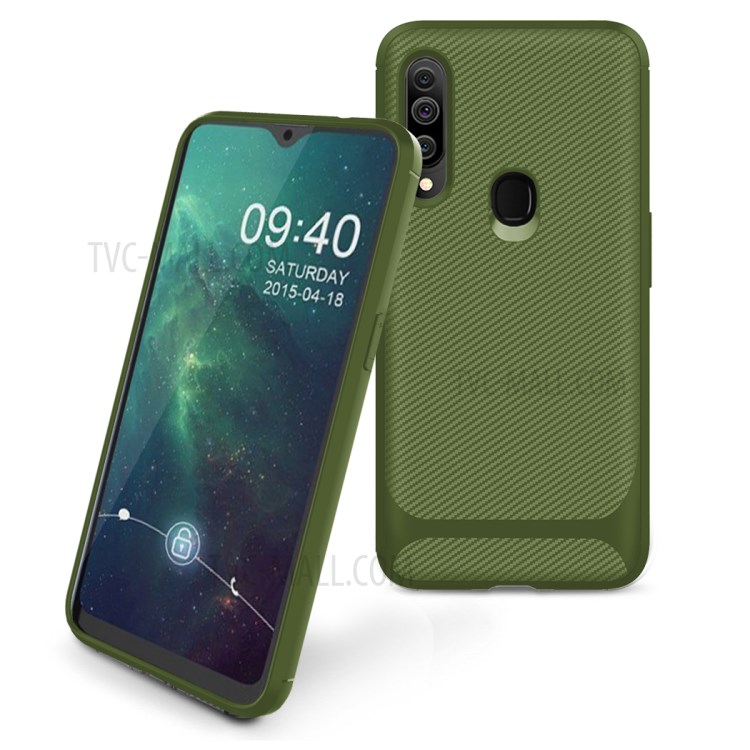 Carbon Fiber Surface Anti-drop TPU Mobile Case for Samsung Galaxy A20s - Green-2