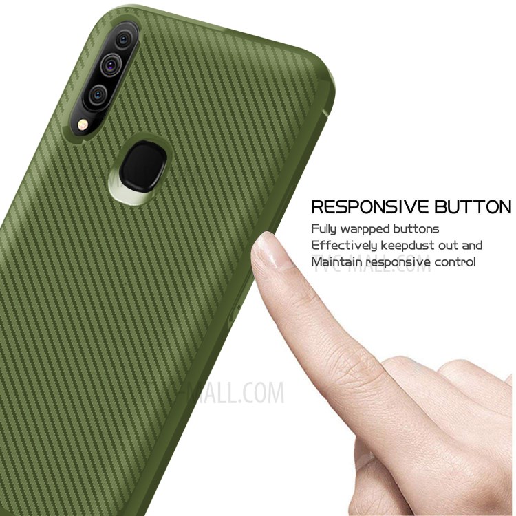 Carbon Fiber Surface Anti-drop TPU Mobile Case for Samsung Galaxy A20s - Green-4