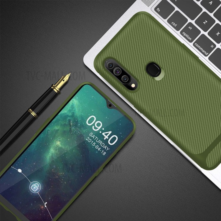 Carbon Fiber Surface Anti-drop TPU Mobile Case for Samsung Galaxy A20s - Green-5