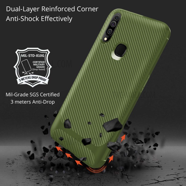 Carbon Fiber Surface Anti-drop TPU Mobile Case for Samsung Galaxy A20s - Green-7