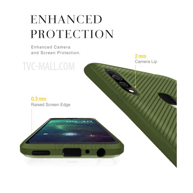 Carbon Fiber Surface Anti-drop TPU Mobile Case for Samsung Galaxy A20s - Green-8