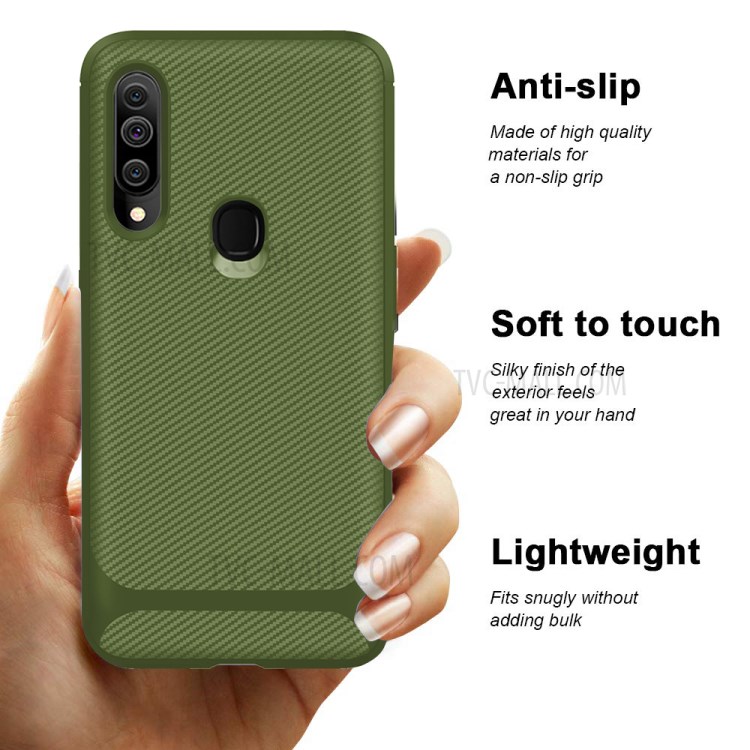 Carbon Fiber Surface Anti-drop TPU Mobile Case for Samsung Galaxy A20s - Green-9