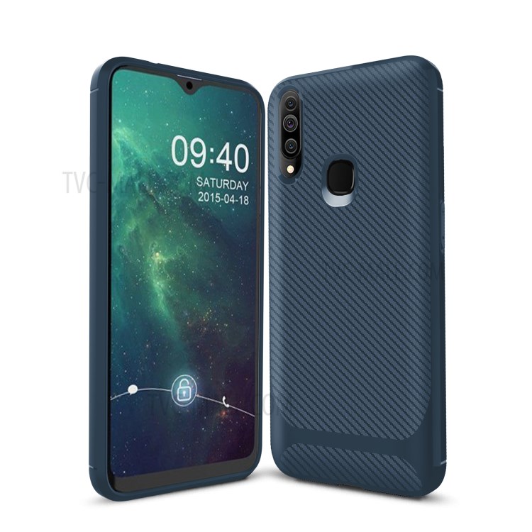 Carbon Fiber Surface Anti-drop TPU Mobile Case for Samsung Galaxy A20s - Blue-10