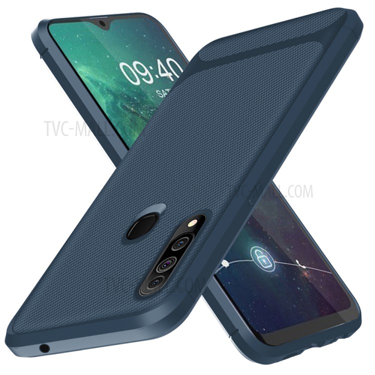 Carbon Fiber Surface Anti-drop TPU Mobile Case for Samsung Galaxy A20s - Blue-11