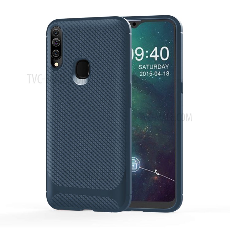 Carbon Fiber Surface Anti-drop TPU Mobile Case for Samsung Galaxy A20s - Blue-12