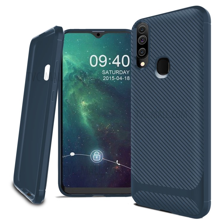 Carbon Fiber Surface Anti-drop TPU Mobile Case for Samsung Galaxy A20s - Blue-13