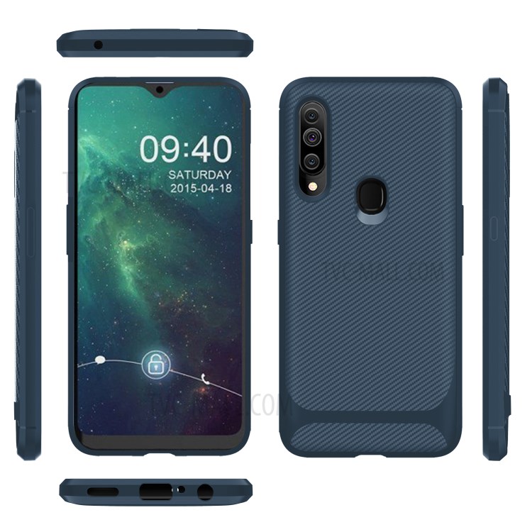 Carbon Fiber Surface Anti-drop TPU Mobile Case for Samsung Galaxy A20s - Blue-14