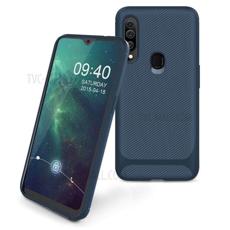 Carbon Fiber Surface Anti-drop TPU Mobile Case for Samsung Galaxy A20s - Blue-2