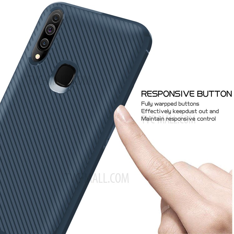 Carbon Fiber Surface Anti-drop TPU Mobile Case for Samsung Galaxy A20s - Blue-4