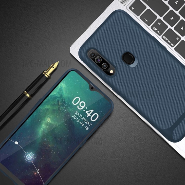 Carbon Fiber Surface Anti-drop TPU Mobile Case for Samsung Galaxy A20s - Blue-5