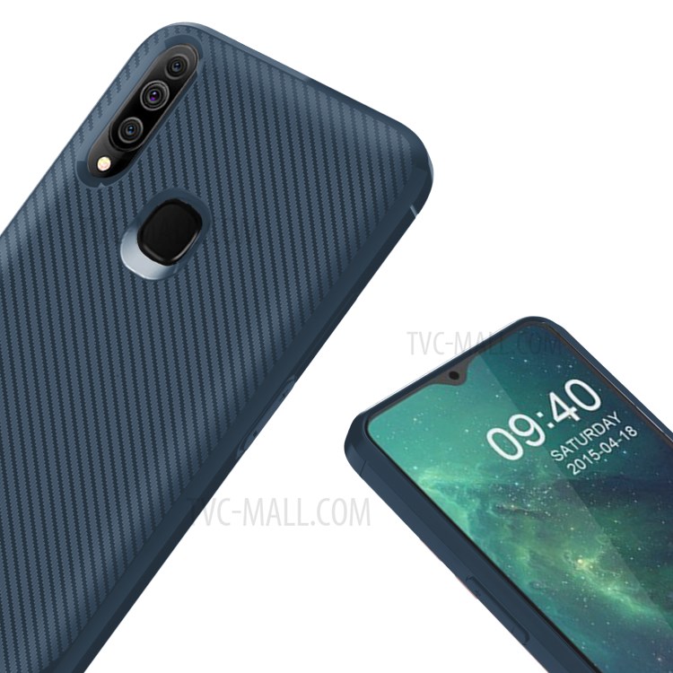 Carbon Fiber Surface Anti-drop TPU Mobile Case for Samsung Galaxy A20s - Blue-6