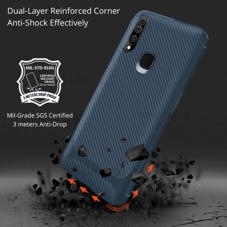Carbon Fiber Surface Anti-drop TPU Mobile Case for Samsung Galaxy A20s - Blue-7