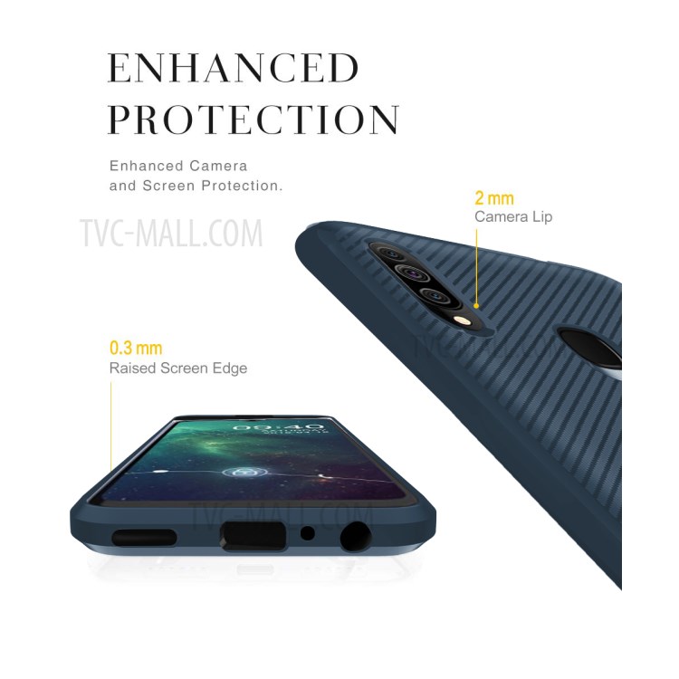 Carbon Fiber Surface Anti-drop TPU Mobile Case for Samsung Galaxy A20s - Blue-8