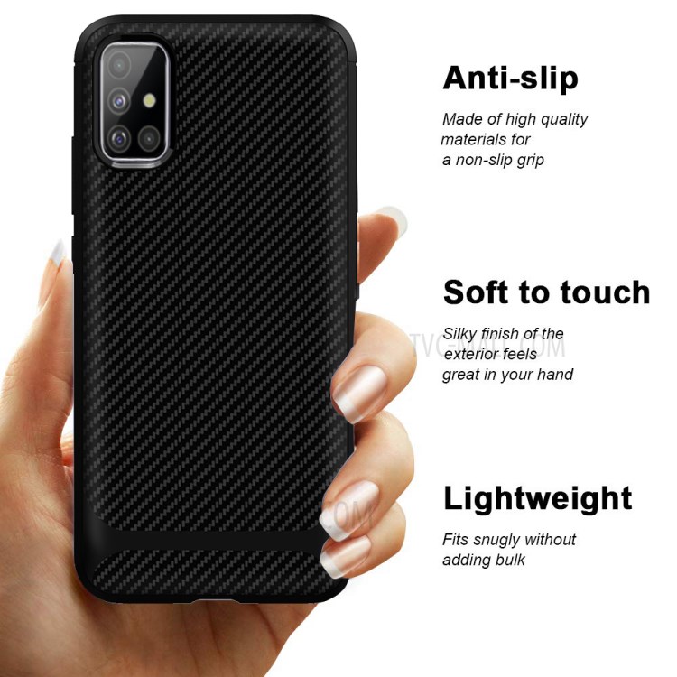 Anti-slip Carbon Fiber Texture Anti-drop TPU Mobile Case for Samsung Galaxy A71 - Black-9