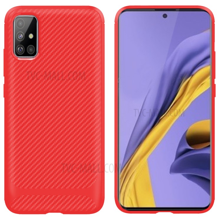 Anti-slip Carbon Fiber Texture Anti-drop TPU Mobile Case for Samsung Galaxy A71 - Red-1
