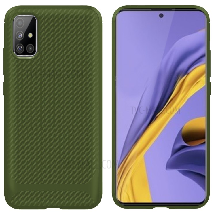 Anti-slip Carbon Fiber Texture Anti-drop TPU Mobile Case for Samsung Galaxy A71 - Green-1