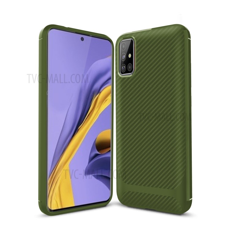 Anti-slip Carbon Fiber Texture Anti-drop TPU Mobile Case for Samsung Galaxy A71 - Green-10