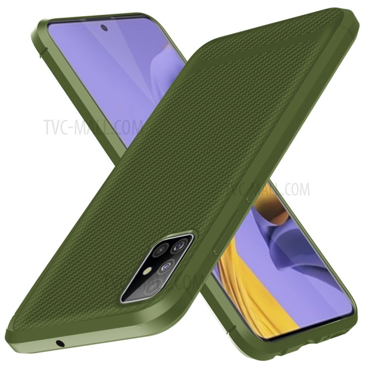 Anti-slip Carbon Fiber Texture Anti-drop TPU Mobile Case for Samsung Galaxy A71 - Green-11