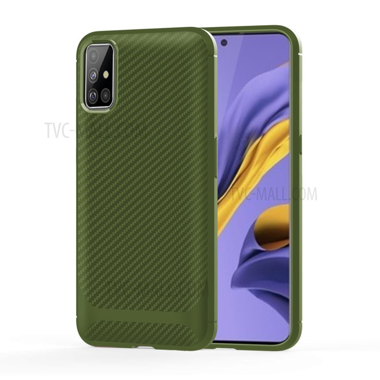 Anti-slip Carbon Fiber Texture Anti-drop TPU Mobile Case for Samsung Galaxy A71 - Green-12