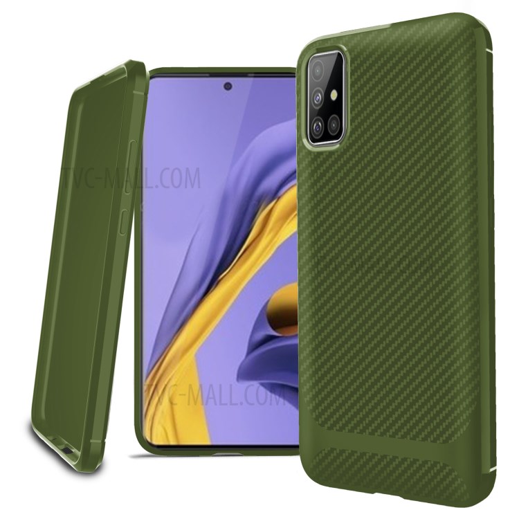 Anti-slip Carbon Fiber Texture Anti-drop TPU Mobile Case for Samsung Galaxy A71 - Green-13