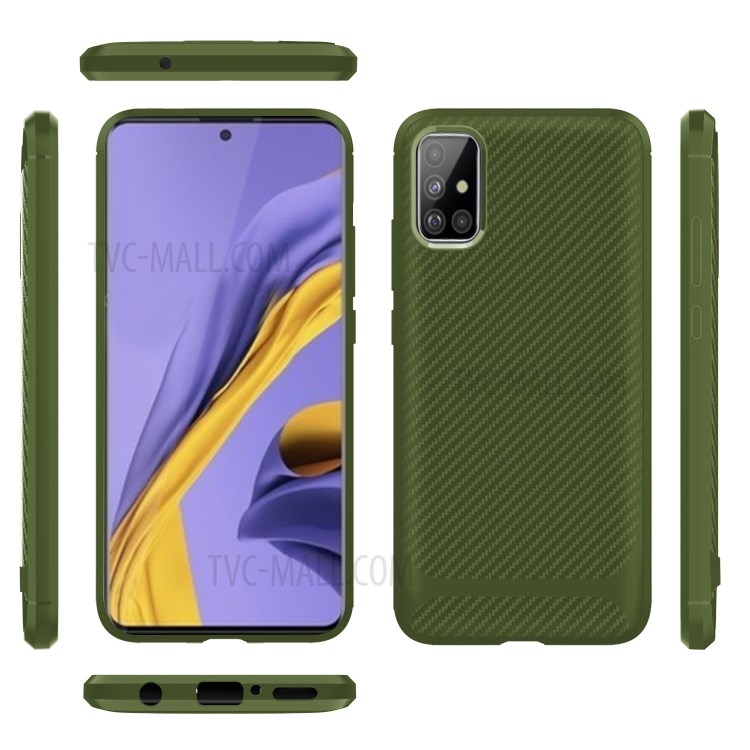 Anti-slip Carbon Fiber Texture Anti-drop TPU Mobile Case for Samsung Galaxy A71 - Green-14