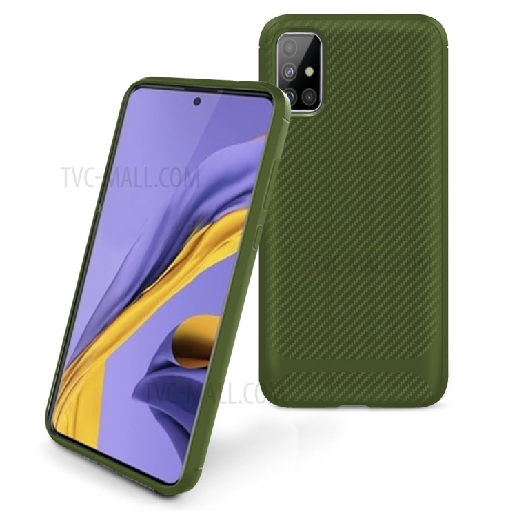 Anti-slip Carbon Fiber Texture Anti-drop TPU Mobile Case for Samsung Galaxy A71 - Green-2