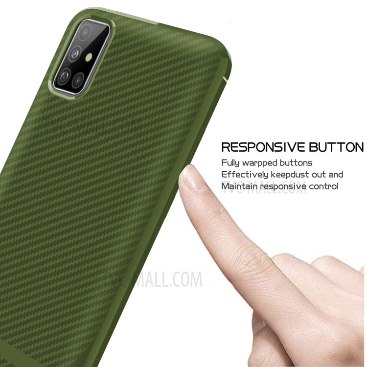 Anti-slip Carbon Fiber Texture Anti-drop TPU Mobile Case for Samsung Galaxy A71 - Green-4
