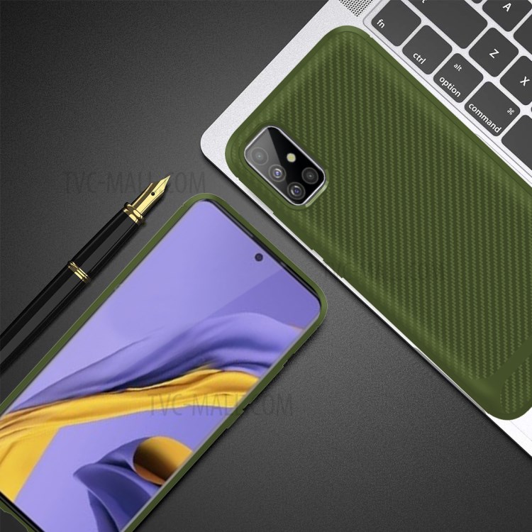 Anti-slip Carbon Fiber Texture Anti-drop TPU Mobile Case for Samsung Galaxy A71 - Green-5