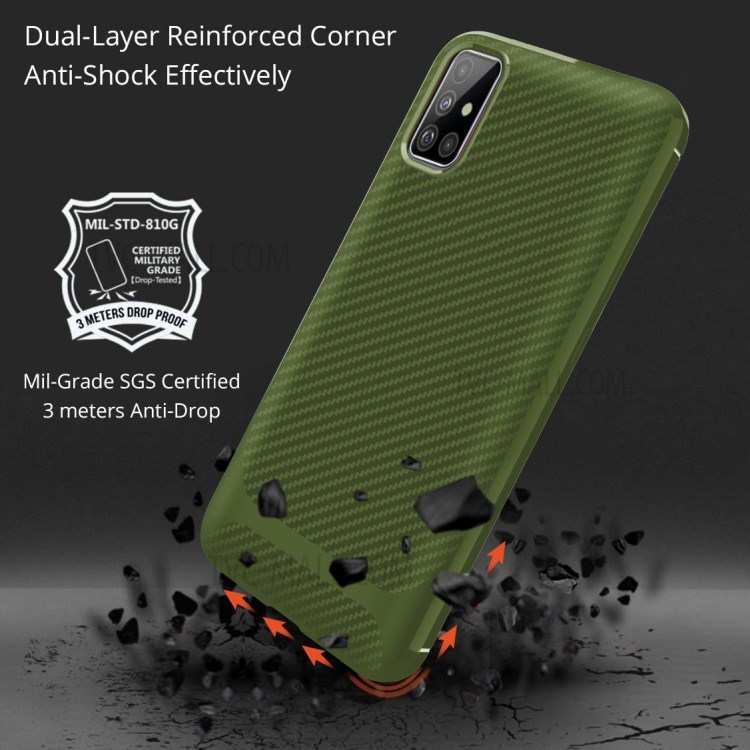 Anti-slip Carbon Fiber Texture Anti-drop TPU Mobile Case for Samsung Galaxy A71 - Green-7