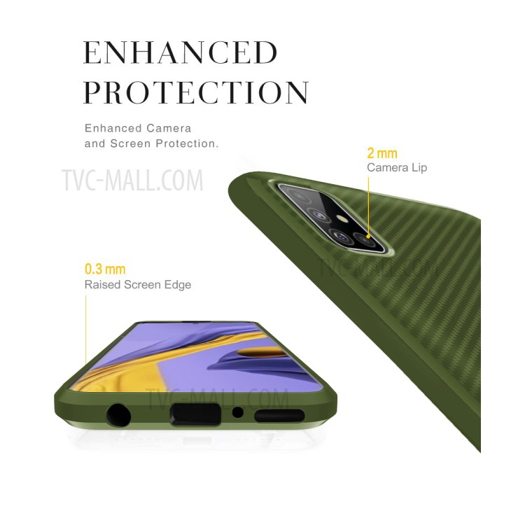 Anti-slip Carbon Fiber Texture Anti-drop TPU Mobile Case for Samsung Galaxy A71 - Green-8