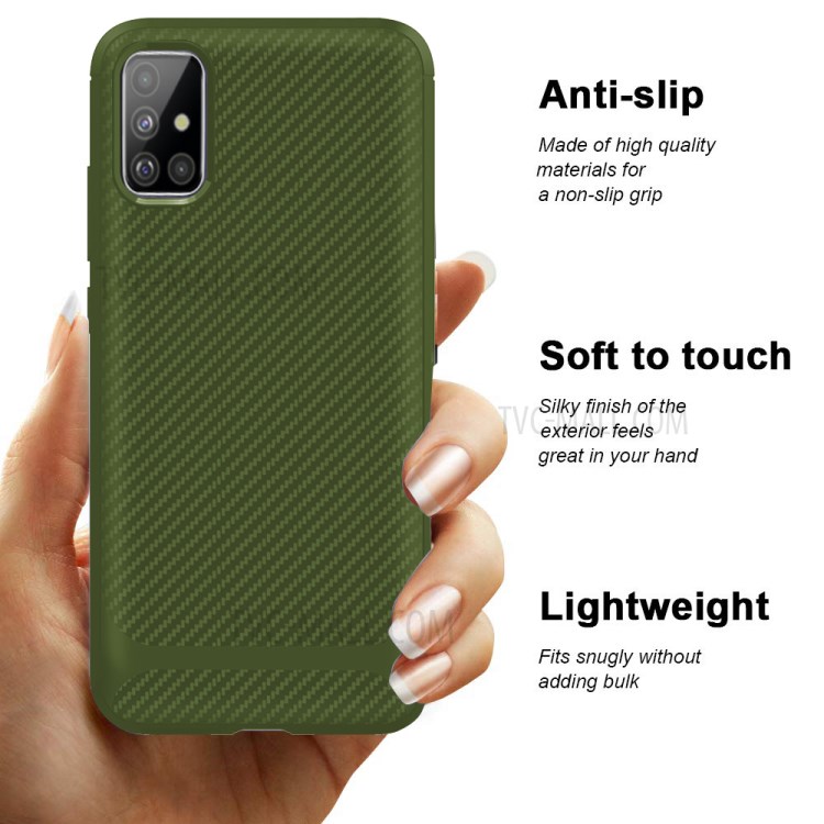 Anti-slip Carbon Fiber Texture Anti-drop TPU Mobile Case for Samsung Galaxy A71 - Green-9